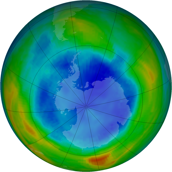 Antarctic ozone map for 27 August 1990
